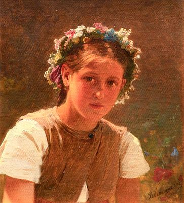 * Верещагин Василий Петрович (1835-1909) - Девочка в венке. Посл. четверть XIX в. Холст, масло. 26 