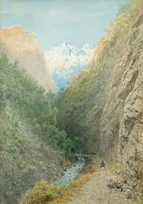 Лагорио Лев Феликсович (1826-1905) - Дарьяльское ущелье. Кавказ. 1895 г. Бумага на картоне 