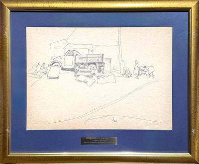 Попков Виктор Ефимович (1932-1974) - Погрузка. 1960-е гг. Бумага, графитный карандаш. 28,7 х 40,7 см. 