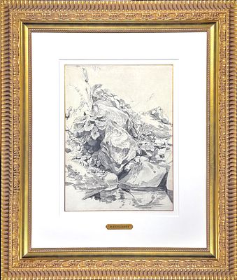 Шишкин Иван Иванович (1832-1898) - Камни у ручья. 1882 г. Бумага, карандаш. 35,1 х 26,4 см. ЭКСПЕРТ 
