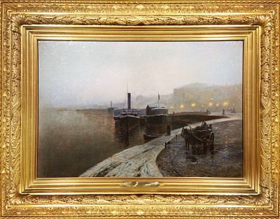 * Ендогуров Иван Иванович (1861-1898) - Набережная в Петербурге. Конец XIX в. Холст, масло. 49,5 х 