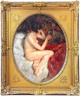 Тихов Виталий Гаврилович (1876-1939) - Обнаженная. 1918 г. Холст на картоне, масло. 89,2 х 71,5 см 
