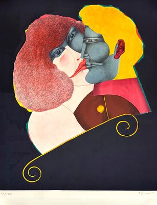 (П) [Автограф Рихарда Линдера] Рихард Линднер (1901-1978) - Поцелуй. 1971 г. Тираж 50/175. Бумага 