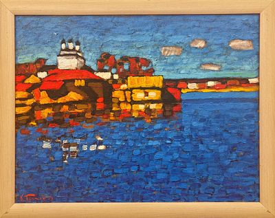 Бритов Ким Николаевич (1925-2010) - Разлив во Мстёре. 2009 г. Картон, масло. 46 х 59 см. ПОДПИСЬ И 