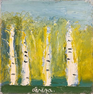 Сутягин Константин Викторович (1964 г.р.) - Береза. 2002 г. Холст, масло. 30 х 30 см. ПОДПИСЬ 