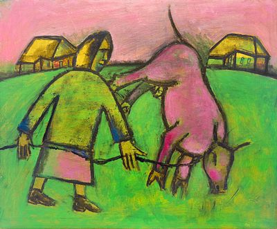 Новиков Алексей Иванович (1931-2024) - Переполох. 1969 г. Картон, масло. 51 х 60 см. ПУБЛИКАЦИИ: 