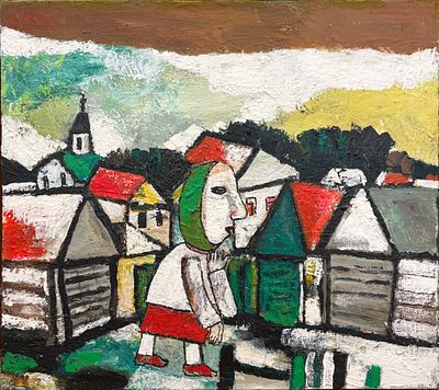 Новиков Алексей Иванович (1931-2024) - По дороге. 1980 г. Холст, масло. 52 х 58 см . Новиков 