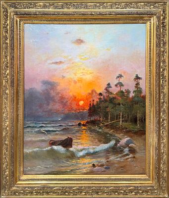 Платонов Семен Сергеевич (1860-1925) - Морской берег на закате. Конец XIX - начало ХХ вв. Холст 