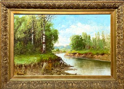 Розен Карл Иоганнович (1864-1934) - Березы у реки. Конец XIX - начало ХХ вв. Холст, масло. 58 х 89,2 см