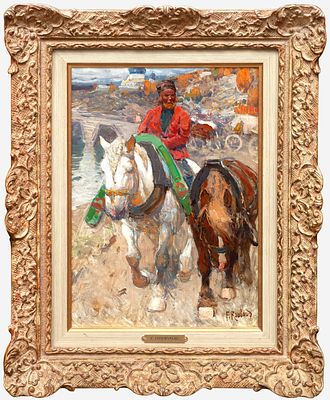 Рубо Франц Алексеевич (1856-1928) - Возвращение с конной ярмарки. 1900-е гг. Дерево, масло. 35,8 