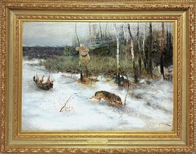 Ворошилов Сергей Семенович (до 1865 - после 1911) - Охота на волков. 1900-е гг. Холст, масло. 54 