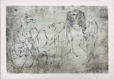 Авагян Ваган Вартанович (1960 г.р.) - Девушка, коршун, змей и львица. 1993 г. Бумага, пастель 