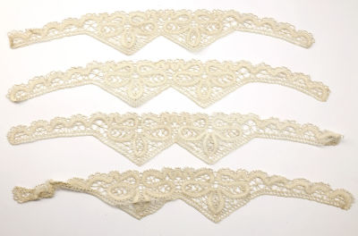 Кружева фигурные, геометрические. Коклюшечное плетение. Первая четверть 20 века. 
Отбеленная 