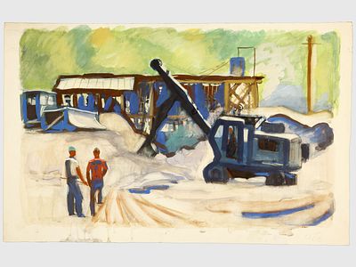 [Суровый стиль! Архив художника] Курзенков Л.С. Рисунок &laquo;Рабочее&raquo;, 1962 г. 
На лицевой стороне 