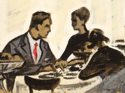 [Архив художника] Курзенков Л.С. Картина &laquo;В ресторане&raquo;, из серии работ &laquo;Воспоминания&raquo; (№11). 