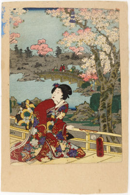 [Японское искусство, жанр бидзин-га] Утагава Кунисада. Ксилография на шелке "