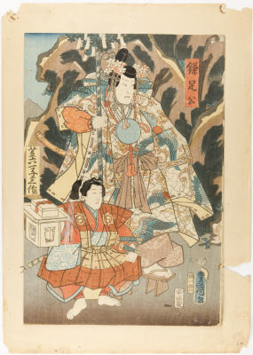 [Японское искусство, укиё-э] Утагава Кунисада. Ксилография "Сцена из спектакля театра Кабуки" 