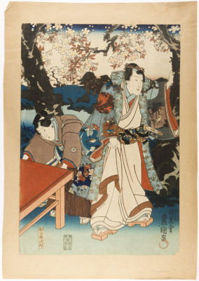 [Японское искусство, укиё-э] Утагава Кунисада. Ксилография "Актеры театра Кабуки", первая 