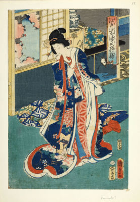 [Японское искусство, жанр бидзин-га] Утагава Кунисада II. Ксилография "Красавица", Япония 