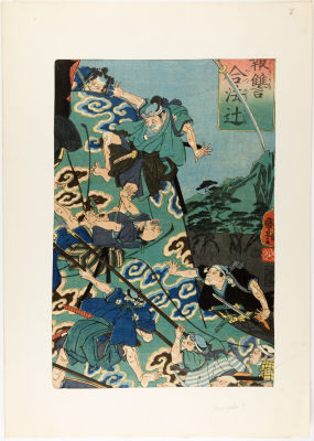 [Японское искусство, жанр укиё-э] Утагава (Итиюсай) Куниёси. Ксилография "Сцена из спектакля 