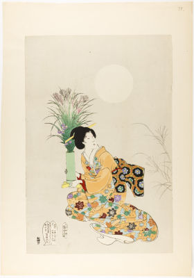 [Японское искусство, жанр бидзин-га] Неизвестный мастер XIX в. Ксилография "Красавица с 