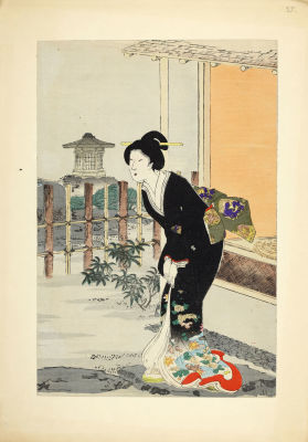 [Японское искусство, жанр бидзин-га] Неизвестный мастер XIX в. Ксилография "Красавица с 