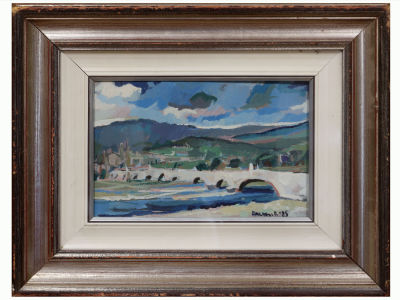 Картина "Пейзаж с мостом", 1985 г. (?) 
Картон, масло. 