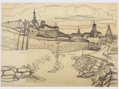 [Архив художника] Курзенков Л.С. Рисунок "Панорама Кремля", 1970-е гг. 
Бумага, карандаш. 