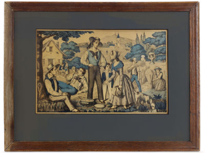 Неизвестный мастер. Раскрашенная гравюра, XIX в. 
Бумага, акварель. Размер: 43,5 х 33,5 см 