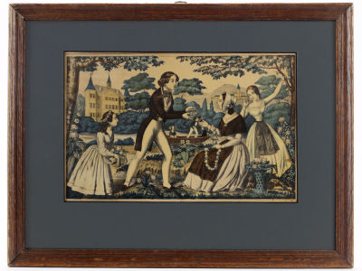 Неизвестный мастер. Раскрашенная гравюра, XIX в. 
Бумага, акварель. Размер: 43,5 х 33,5 см 