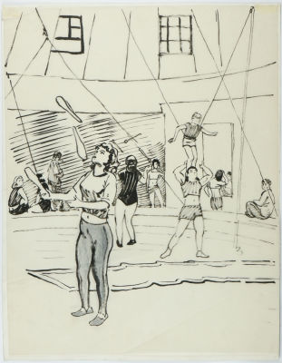 [Топ-лот!] Предположительно Сойфертис Л.В. Рисунок "Сцена в гимнастическом зале", 1960–1980-е 