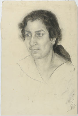 [Топ-лот! Ученица И. Машкова] Яновская О.Д. Женский портрет, 1920-е г. 
Бумага, карандаш, 