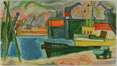 [Архив художника] Картина Курзенков Л.С. "В порту", 1960-е гг. 
Бумага, карандаш, акварель, 