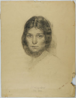 [Архив Курилко-Рюмина М.М.] Неизвестная художница. Рисунок "Автопортрет без уха", 1952 г. или 