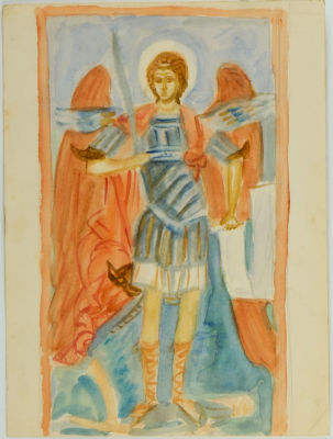 [Архив художника] Курзенков Л.С. Рисунок "Эскиз росписи храма. Архангел Михаил", 1970-е гг. 