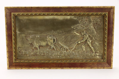 [Топ-лот!] Дебю М. Бронзовое панно "Сеятель" в раме, Франция, рубеж XIX–XX вв. 
Медный сплав 