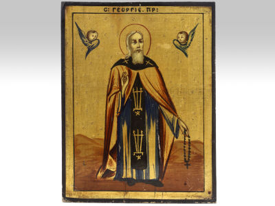 Икона "Святой Преподобный Георгий Иверский, Афонский (Святогорец). Начало ХХ века. Мастерская 