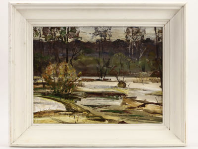 Багриновский Н.В. Картина &laquo;Измайловский лес, апрель&raquo;, 1999 г. 
Оргалит, масло. Размер: 30 х 