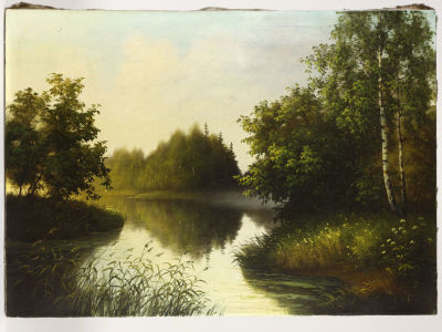 Покровская О.И. Картина &laquo;Пейзаж с озером&raquo;, 1997 г., Москва. 
Холст, масло. Размер: 69,7 х 50 