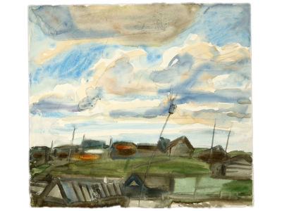 [Архив художника] Курзенков Л.С. Рисунок &laquo;Сумпосад&raquo;, 1974 г. 
Бумага, акварель, карандаш. 