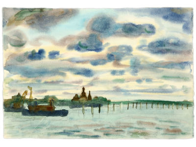 [Архив художника] Курзенков Л.С. Рисунок &laquo;Свежо&raquo;, 1975 г. 
Бумага, акварель, карандаш. 