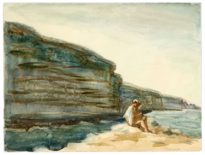 [Архив художника] Курзенков Л.С. Рисунок &laquo;Безводное. На берегу&raquo;, 1983 г. 
Бумага, акварель, 