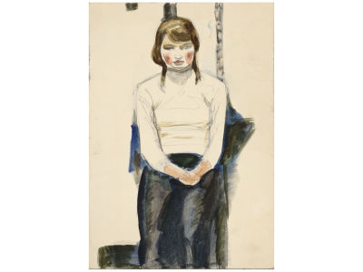 [Архив художника] Курзенков Л.С. Рисунок &laquo;Портрет девочки&raquo; эскиз, 1970-е гг. 
Бумага 