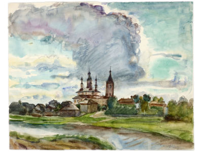 [Архив художника] Курзенков Л.С. Рисунок &laquo;Солигалич&raquo;, 1970-е гг. 
Бумага, акварель, 