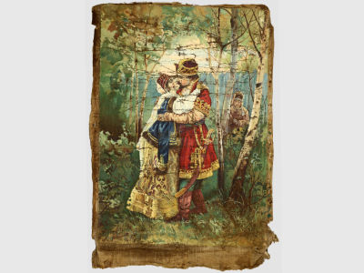 Неизвестный художник. Картина ''Пасхальные поцелуи'', 1 половина XX в. 
Холст, масло. 