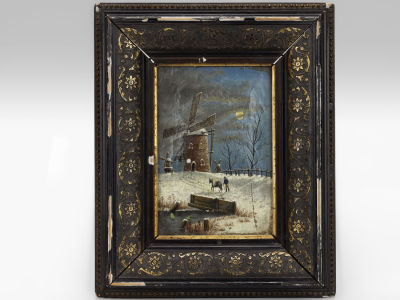 Неизвестный художник. Картина &laquo;Зимний пейзаж с мельницей&raquo;, конец XIX в. 
Холст, масло. 