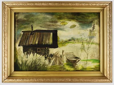 Карпова Ю.А. Картина &laquo;Северная баня&raquo;, 2004 г. 
Работа оформлена в раму со стеклом 