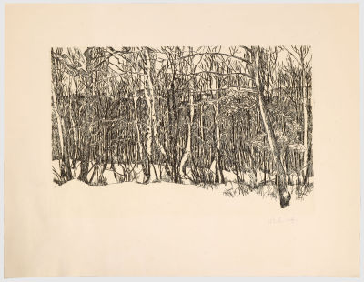 [Комбинат Графического искусства РСФСР!] Павлов В.И. Офорт &laquo;Лесная опушка зимой&raquo;, 1973 г. 
