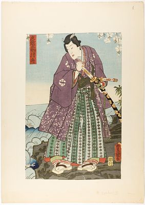 [ЯПОНСКОЕ ИСКУССТВО XIX В., ЖАНР УКИЁ-Э] Утагава Кунисада. Ксилография "Актер театра Кабуки" 