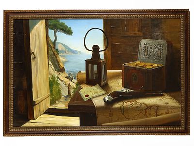 [Мастер натюрмортов!] Кубарев Ф.В., Дерий Т.П. Картина &laquo;Остров сокровищ&raquo;, 2002 г. 
Холст 